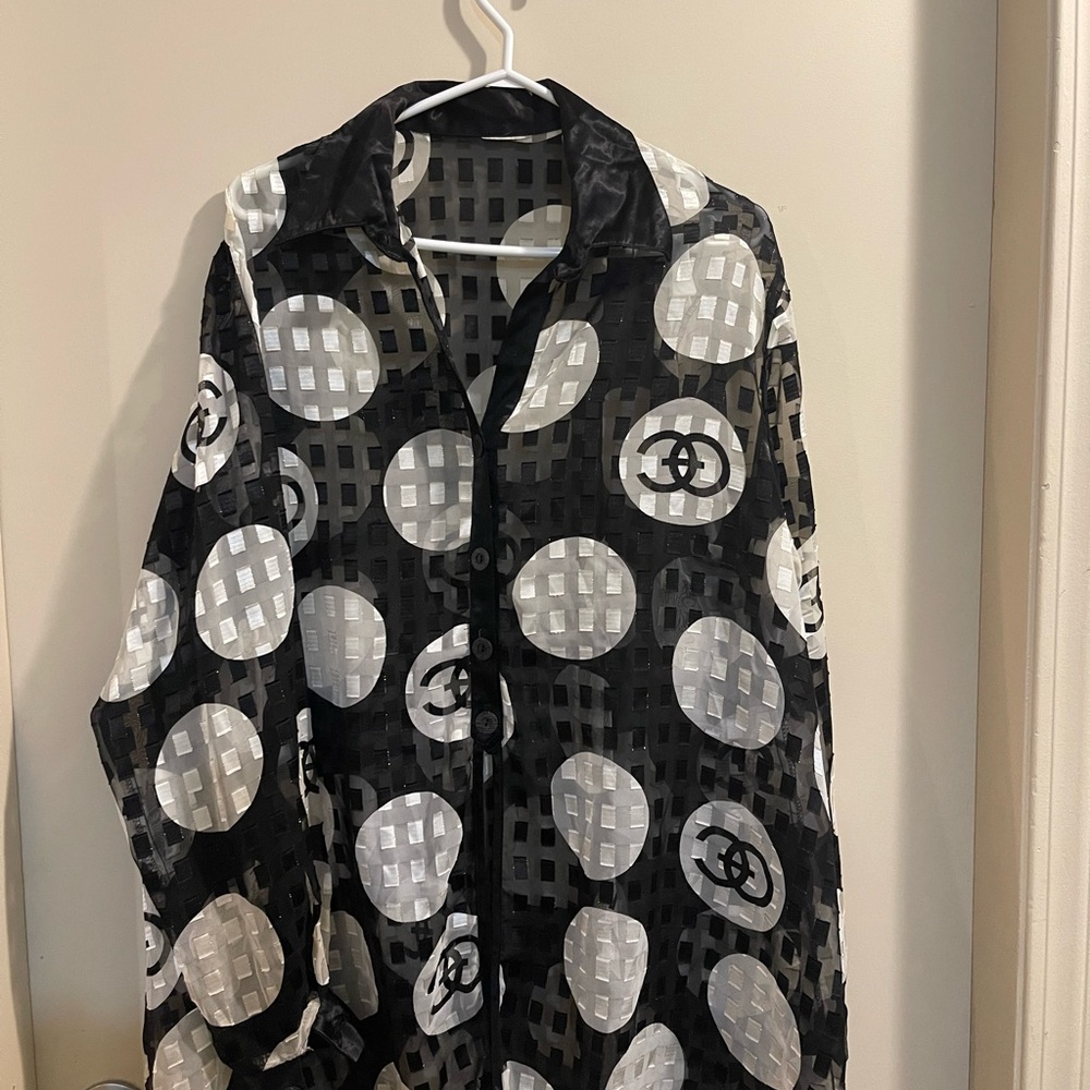 Chic Black and White Sheer Button-Up Shirt